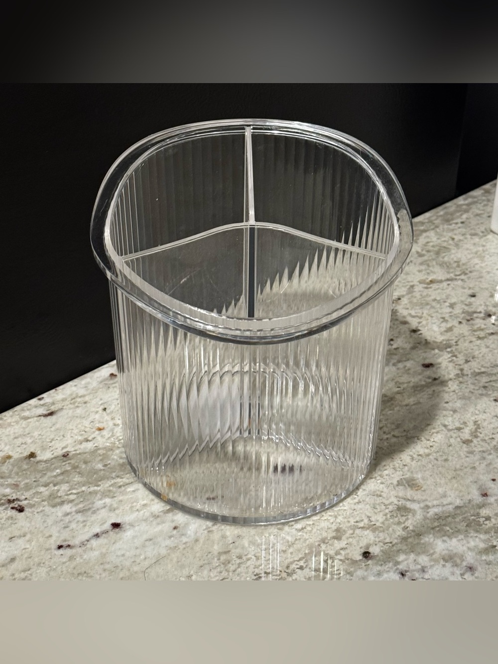 Clear Ribbed Acrylic 3-Compartment Utensil Holder